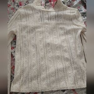 NWT Kori America Lace Mock Neck Long-Sleeve Top- Cream